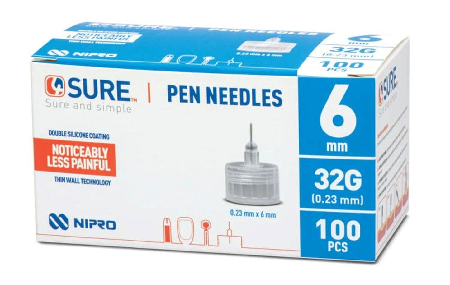 4Sure Pen Needles 32G - Choose from 4mm/5mm/6mm -   4Sure EasyMeds Pharmacy