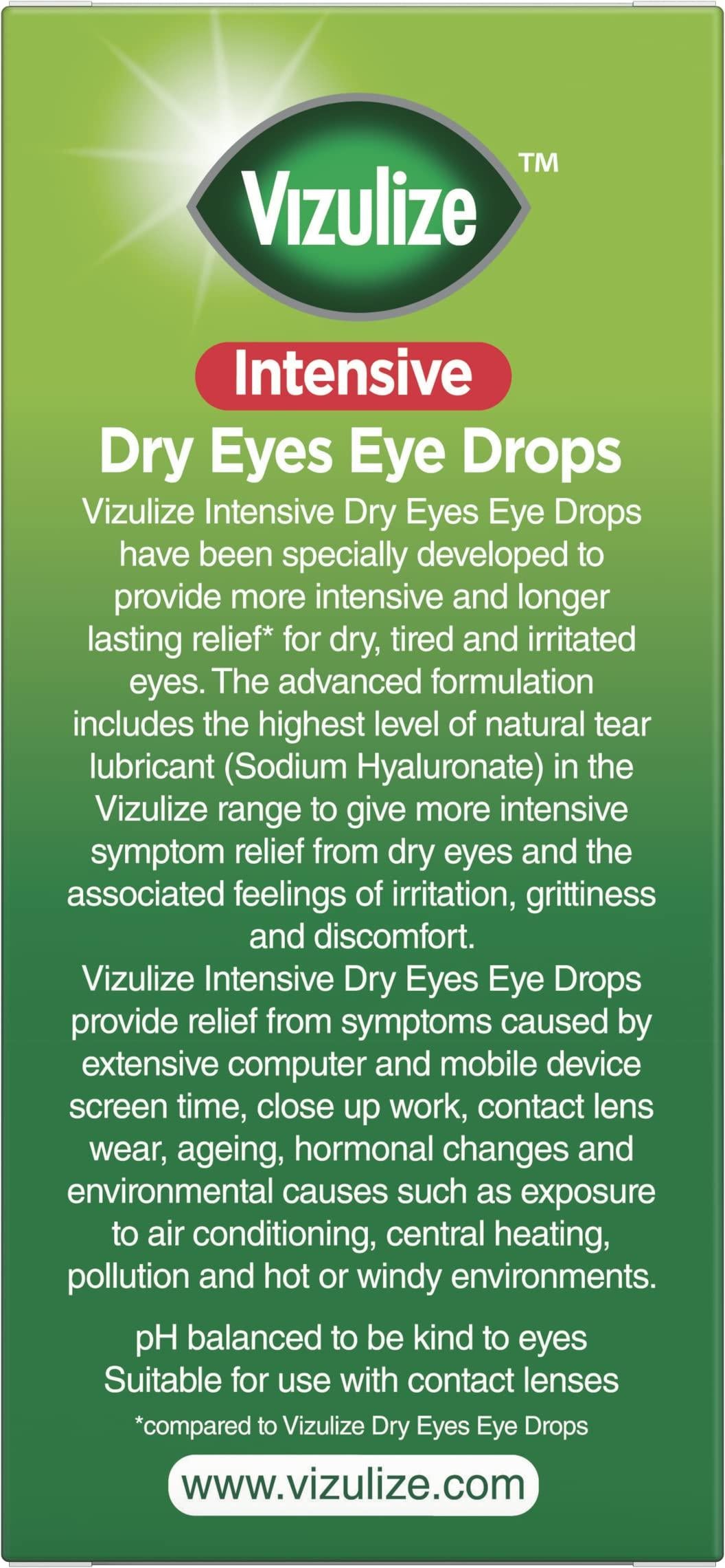 Vizulize Intensive Dry Eye Drop 10ml - Intensive & Longer Lasting Relief, Moisturises & Soothes Dry Eyes