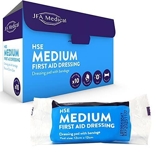 JFA Medical HSE Sterile First Aid Wound Dressing Pad with Bandage 12cm x 12cm -   JFA Medical EasyMeds Pharmacy