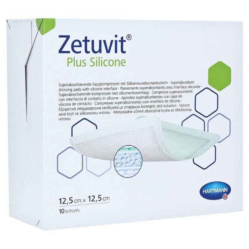 Zetuvit Plus Silicone Sterile Wound Dressings 12.5cm x 12.5cm x 10 -   Zetuvit Plus EasyMeds Pharmacy