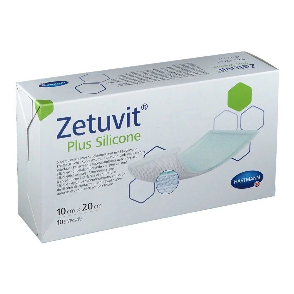 Zetuvit Plus Silicone Sterile Wound Dressings 10cm x 20cm x 10 -   Zetuvit Plus EasyMeds Pharmacy