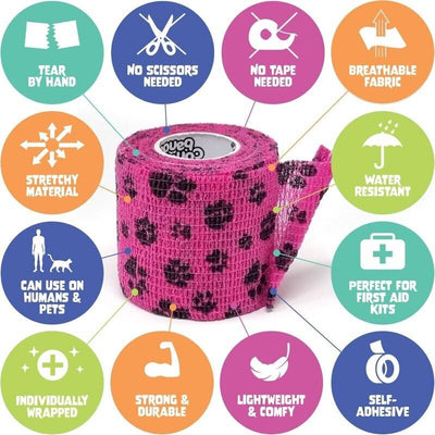 Knine Dog/Pet Cohesive Bandages 5cm x 4.5m x 12 - Assorted Colours