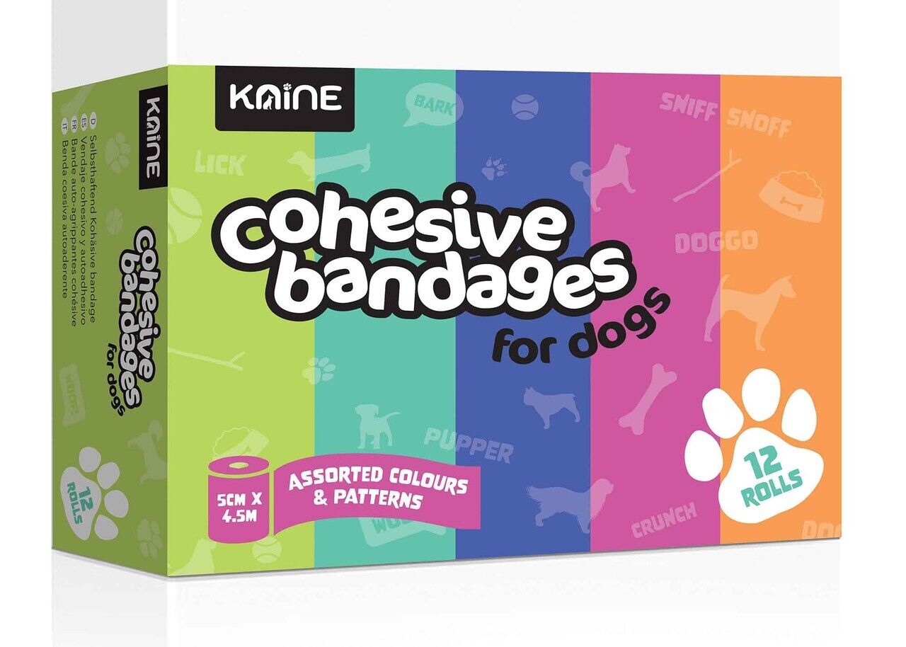 Knine Dog/Pet Cohesive Bandages 5cm x 4.5m x 12 - Assorted Colours