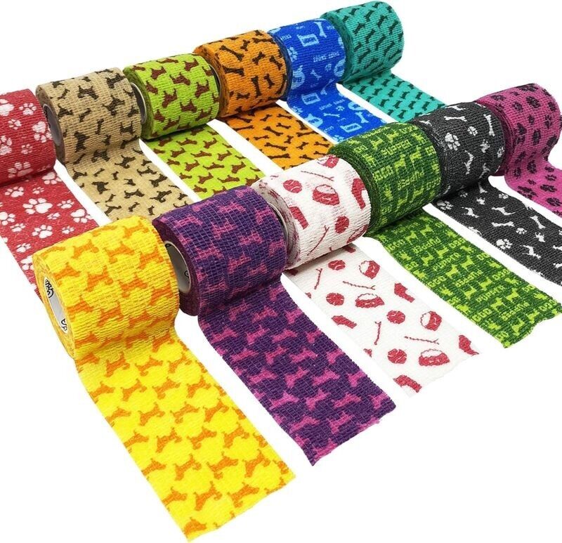 Knine Dog/Pet Cohesive Bandages 5cm x 4.5m x 12 - Assorted Colours