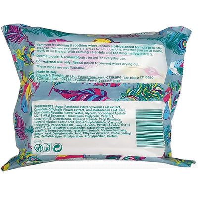 Femfresh Freshening & Soothing Wipes, Feminine Hygiene Wipes with Calendula & Aloe Extracts, pH Balanced, Great for Home, Work or Travel, Pocket Size Portable Pack, 25 Wipes