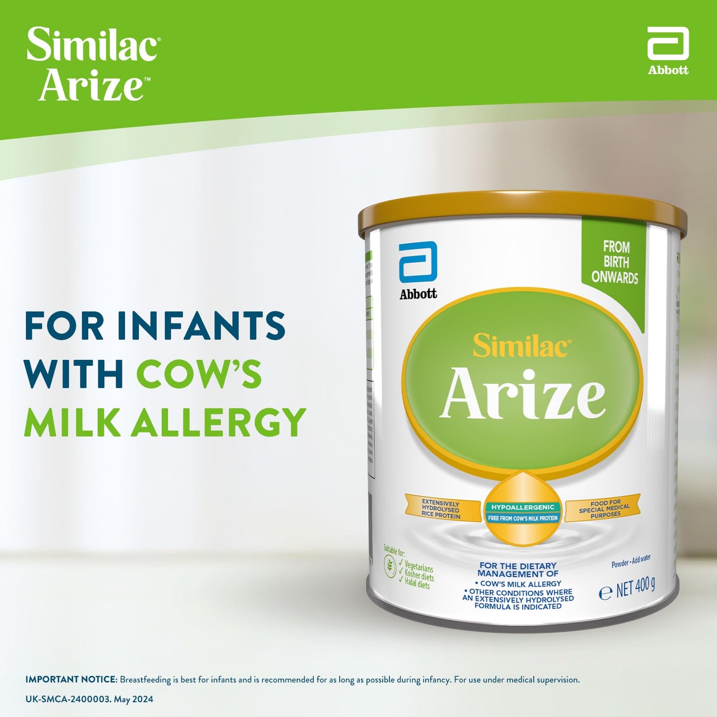 Similac Arize Cows Milk Protein-free Infant Formula 400g