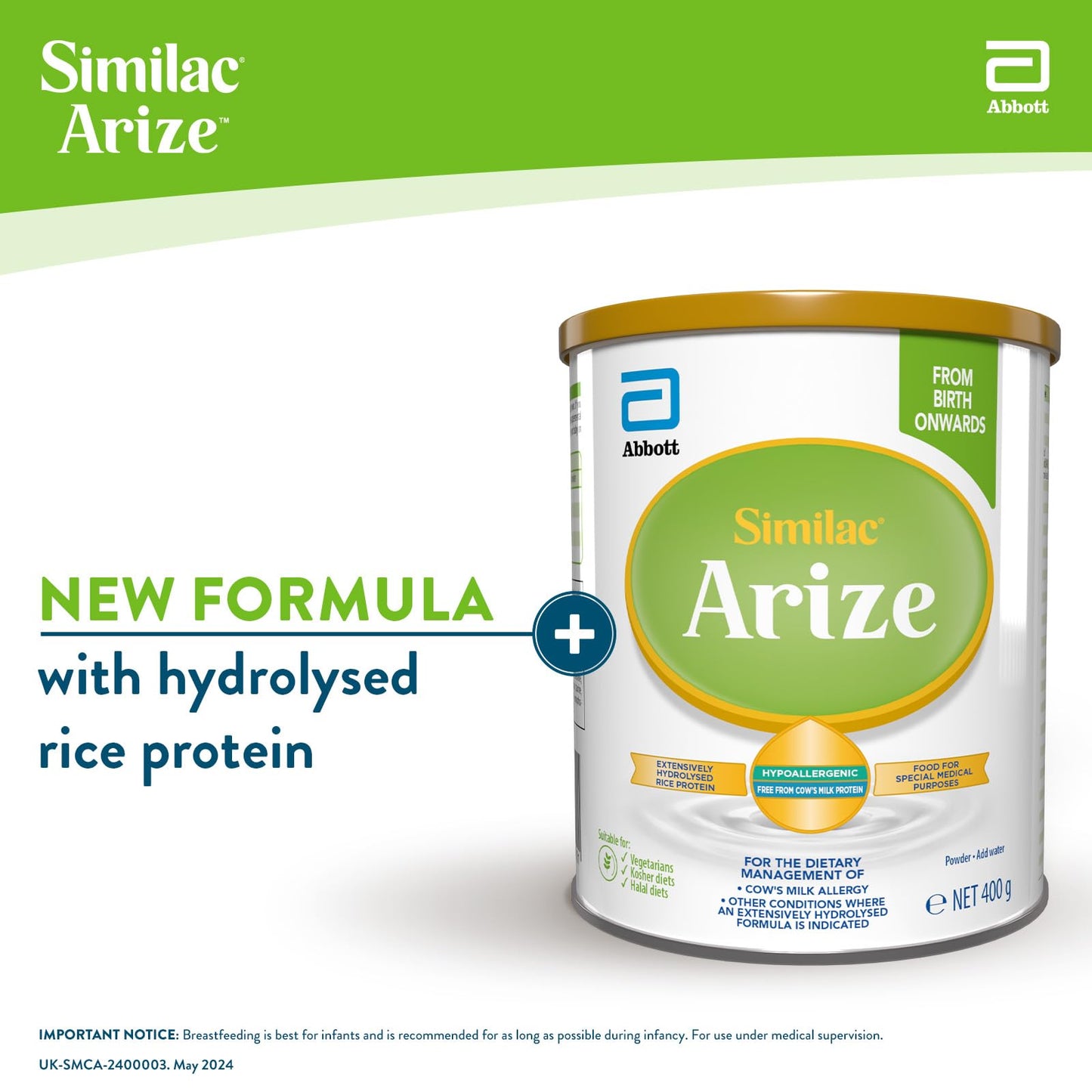 Similac Arize Cows Milk Protein-free Infant Formula 400g