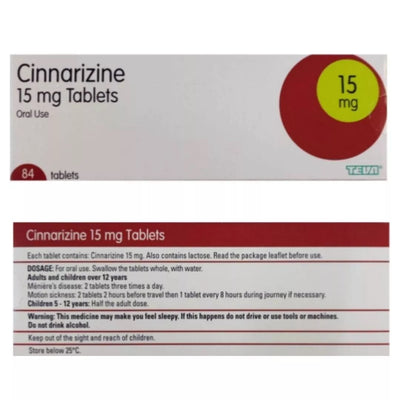 Cinnarizine 15mg Tablets x 84 | EXP NOV 24 | Travel Sickness/Meniere's/Vertigo -   EasyMeds Pharmacy EasyMeds Pharmacy