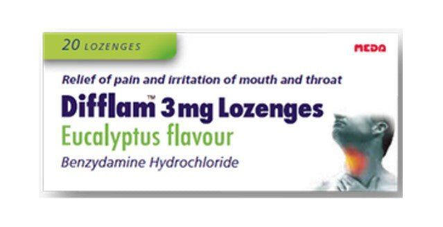 Difflam 3mg Lozenges (Pack of 20) | Mint/Orange-Honey/Lemon/Eucaplyptus -   Meda EasyMeds Pharmacy