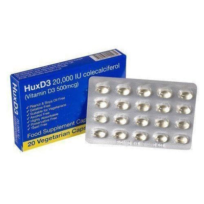 Hux D3 20000iu Vitamin D Supplement Vegetarian Halal Kosher Capsules x 30 - EasyMeds Pharmacy