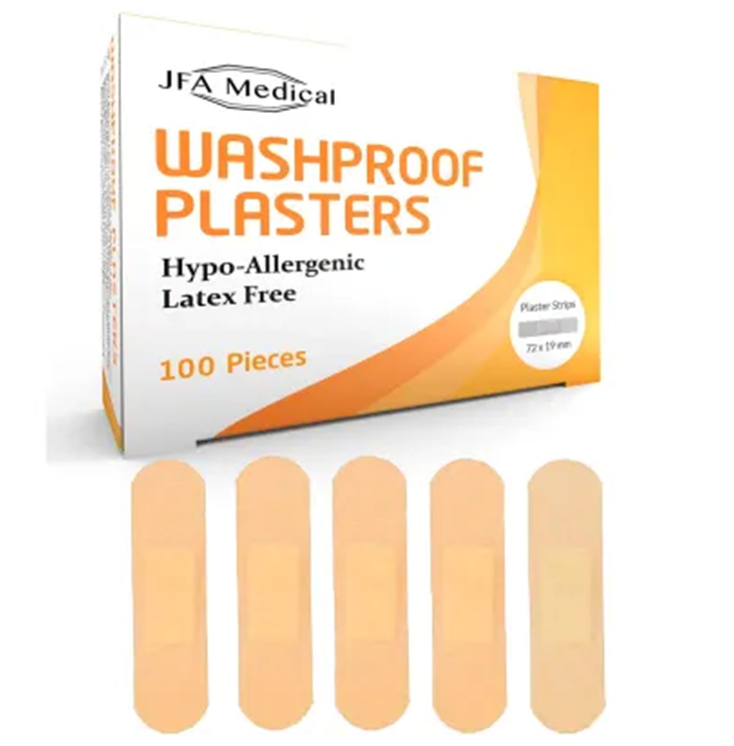 JFA Washproof Strip Plasters 72mmx 19mm x 100