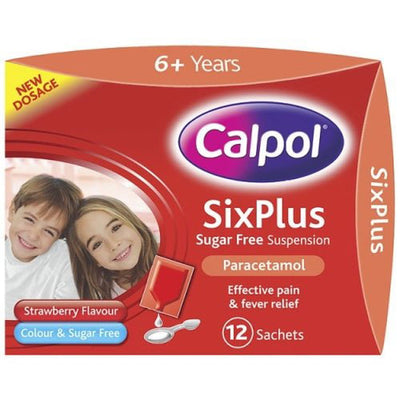 Calpol Six Plus Sugar Free Strawberry Flavour Suspension 12 Sachets 5ml (Max 2/Order) -   Johnson & Johnson EasyMeds Pharmacy