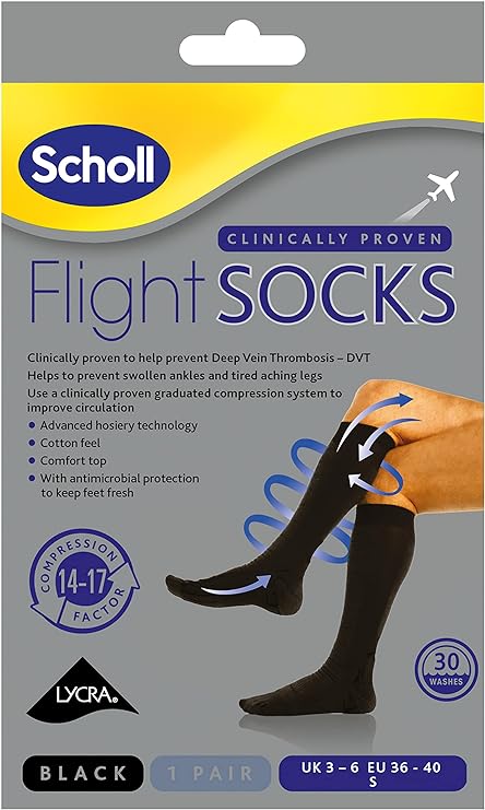 Scholl Black Cotton Feel Flight Socks Pair Small Size 3-6