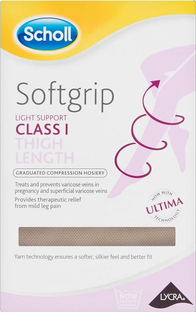 Scholl Softgrip Ultima Class 1 Thigh Length Closed Toe Stockings Natural Med -   Scholl EasyMeds Pharmacy