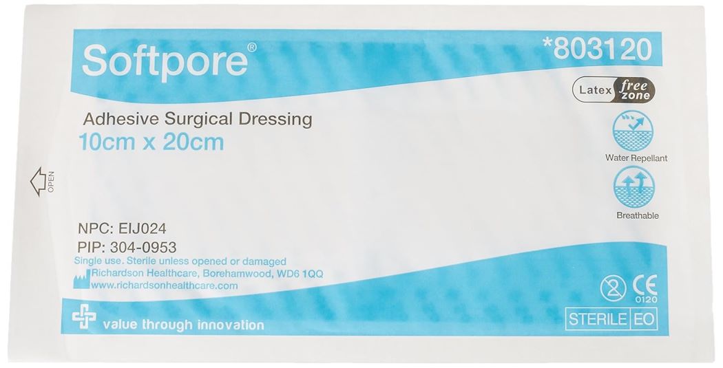 Softpore Adhesive Wound Dressings 10cm x 20cm x 15 | 803120