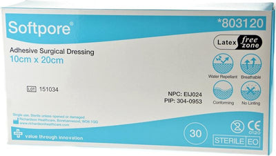 Softpore Adhesive Wound Dressings 10cm x 20cm x 30 | 803120