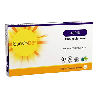 SunVit-D3 Vitamin D 400iu Film Coated Tablets x 28 Vegetarian/Halal Approved