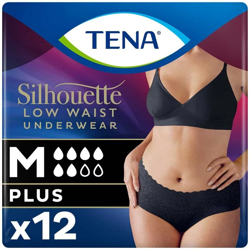 TENA Silhouette Incontinence Pants Low Waist Black Medium, Pack of 12