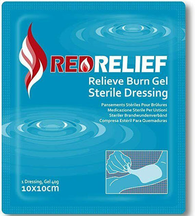 Pack of 10 RedRelief Emergency 10x10cm Burn Dressing - cools, soothes and relieves pain -   JFA Medical EasyMeds Pharmacy