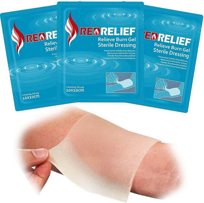 Pack of 10 RedRelief Emergency 10x10cm Burn Dressing - cools, soothes and relieves pain -   JFA Medical EasyMeds Pharmacy