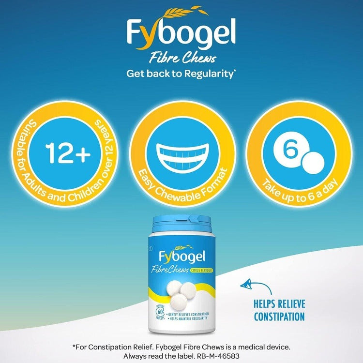 Fybogel FibreChews Chewable Tablet Laxative x 60 | Citrus Flavour -   Fybogel EasyMeds Pharmacy