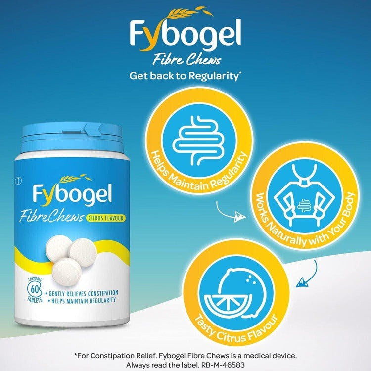 Fybogel FibreChews Chewable Tablet Laxative x 60 | Citrus Flavour -   Fybogel EasyMeds Pharmacy