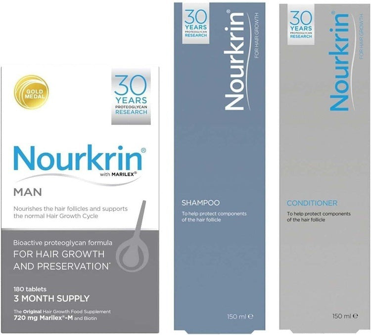 Nourkrin Hair Growth Tablets for Man x 180 VALUE Pack & Shampoo & Conditioner -   Nourkrin EasyMeds Pharmacy