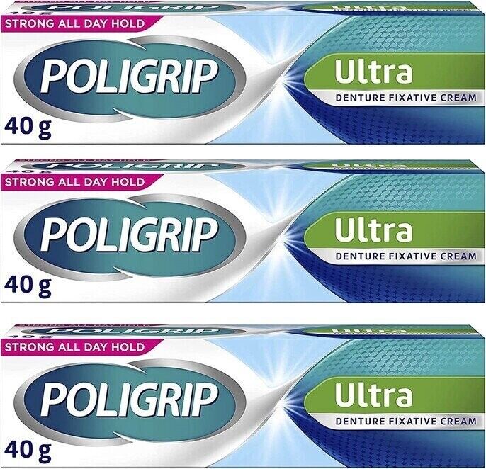 Poligrip Ultra Fresh Denture Adhesive Cream 40g x 3 -   Ultra EasyMeds Pharmacy