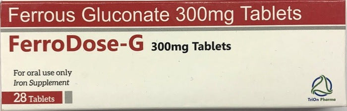 FERRODOSE Ferrous Gluconate Tablets 300mg | Pack of 28 -   Trion Pharma Ltd EasyMeds Pharmacy