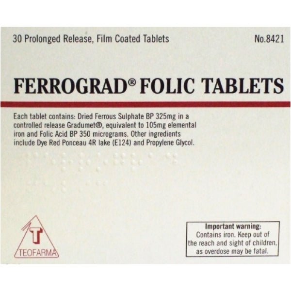 Ferrograd Folic Prolonged Release Iron Tablets 325mg & Folic Acid -   Teofarma EasyMeds Pharmacy