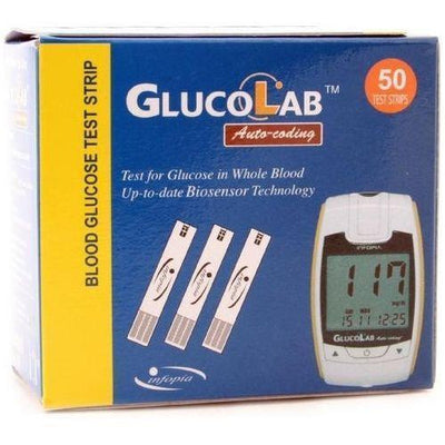 GlucoLab Blood Glucose Test Strip x 50 -   Neon Diagnostics EasyMeds Pharmacy