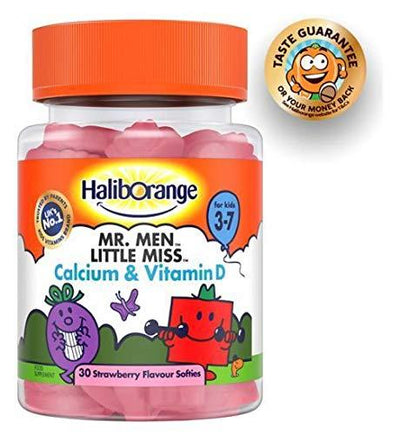 Haliborange Mr. Men Little Miss Calcium & Vitamin D for Kids 3-7 - 30 Strawberry Flavour Softies - 2 Pack -   Seven Seas EasyMeds Pharmacy