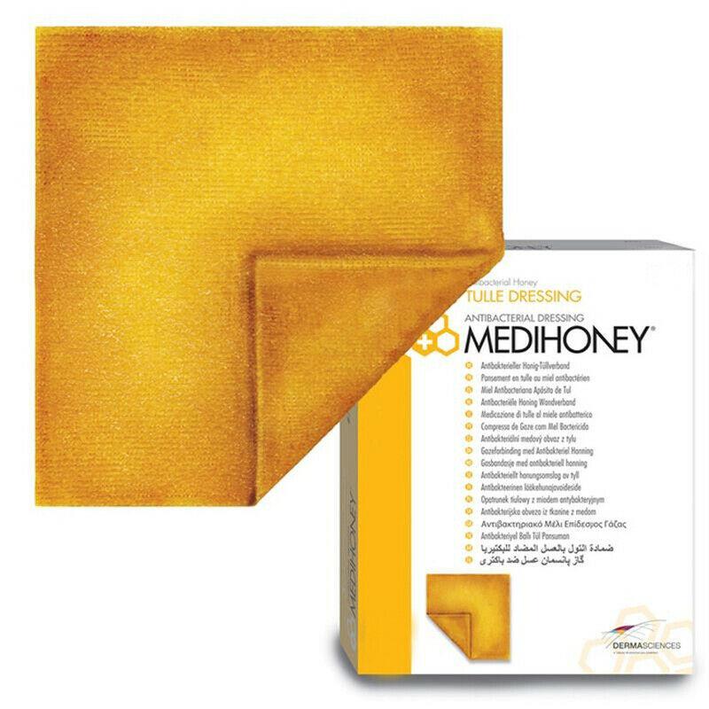 Medihoney Antibacterial Tulle Honey Mesh Dressing 10cm x 10cm x 5 -   Medihoney EasyMeds Pharmacy