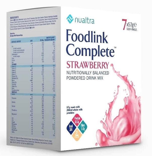 Nualtra Foodlink Complete Powder Strawberry (with Fibre) (7 x 63g) -   Nualtra EasyMeds Pharmacy