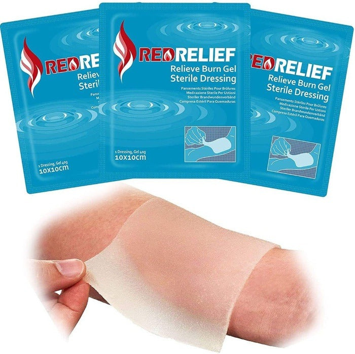 Pack of 5 RedRelief Emergency Hydrogel Burn Dressing 10cm x 10cm |Cools, soothes and relieves pain -   JFA Medical EasyMeds Pharmacy