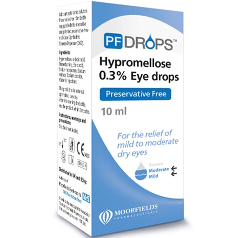 PF Drops Hypromellose 0.3% Preservative Free Eye Drops - 10ml -   Moorfields EasyMeds Pharmacy