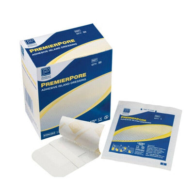 Premierpore 5102 Adhesive Border Island Dressings 10cm x 10cm x 50 -   Crawford Healthcare EasyMeds Pharmacy