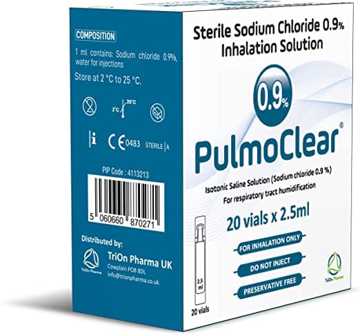 PulmoClear Isotonic 0.9% Sodium Chloride Inhalation Saline Solution 2.5ml x 20 -   Trion Pharma Ltd EasyMeds Pharmacy