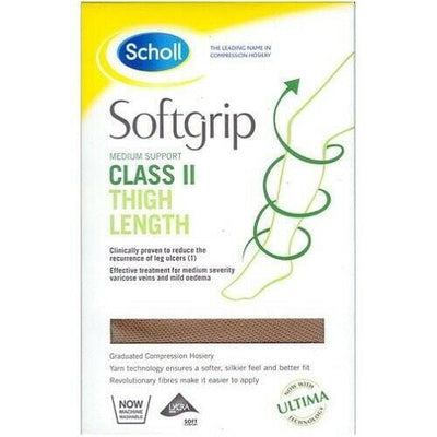 Scholl Softgrip Ultima Class II Thigh Length Closed Toe Stockings Natural Large -   Scholl EasyMeds Pharmacy