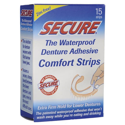 Secure Denture Adhesive Strips x 15 -   Secure EasyMeds Pharmacy