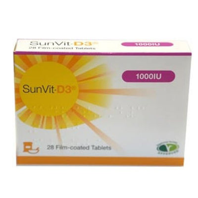 SunVit-D3 Vitamin 1000IU Film Coated Tablets x28 | Colecalciferol -   SunVit EasyMeds Pharmacy