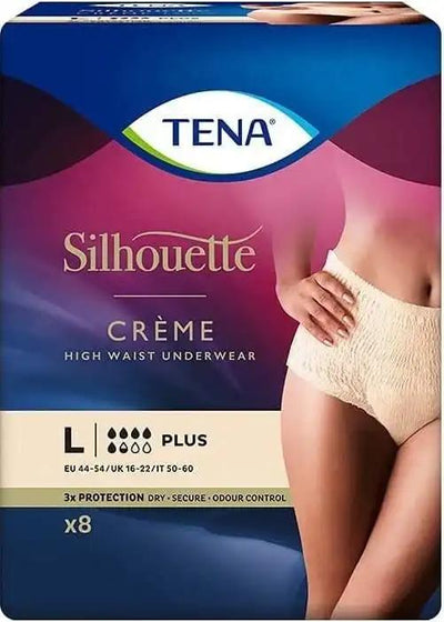 TENA Lady Silhouette Pants Plus Creme Large x 1 Pack of 8 Incontinence Pants -   Tena EasyMeds Pharmacy