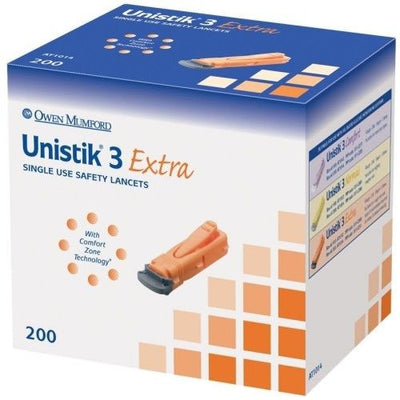 Unistik 3 Extra Single Use Safety Lancets x200 -   Unistik EasyMeds Pharmacy