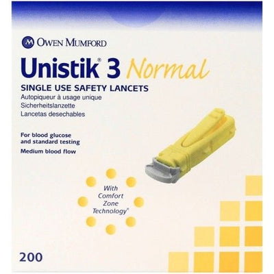 Unistik 3 Normal Single Use Safety Lancets x200 -   Unistik EasyMeds Pharmacy